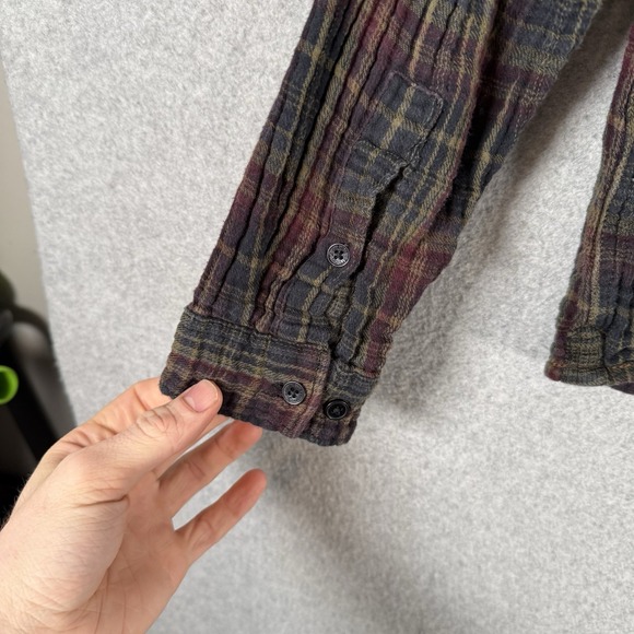Carbon 2 cobalt button up mens medium plaid cotton gauze - Picture 3 of 7